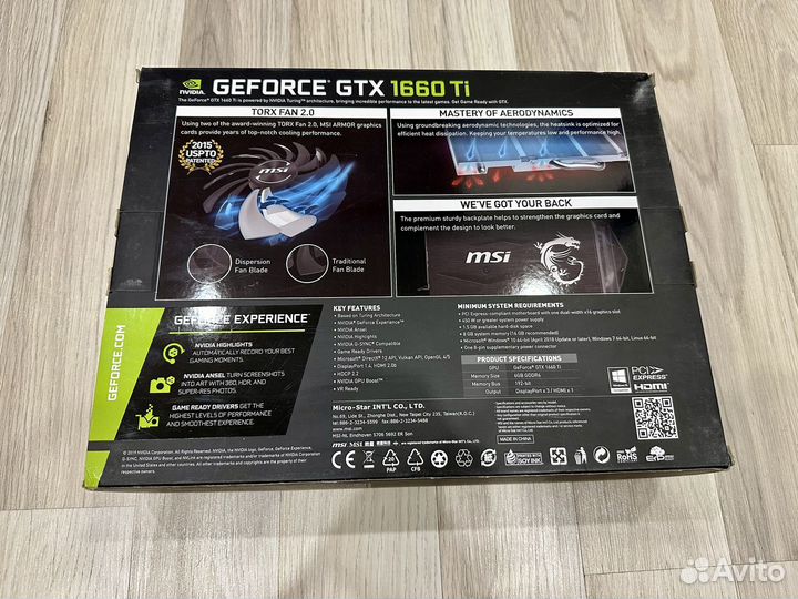 Видеокарта MSI GeForce GTX 1660 Ti armor