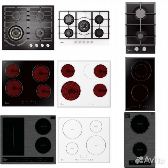 Варочная панель индукция, электро, газ midea