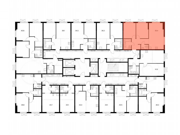 2-к. квартира, 55,4 м², 13/24 эт.