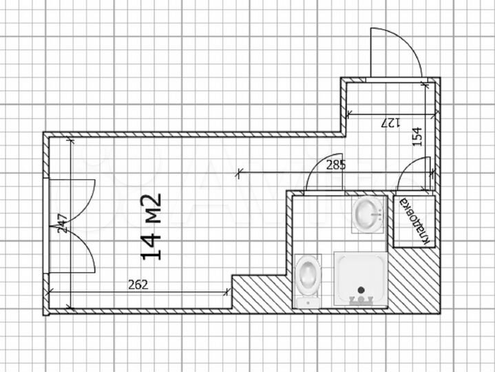 Доля в квартире-студии, 14,2 м², 1/12 эт.