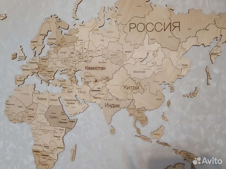 Карта мира из дерева на стену 85/160, декор