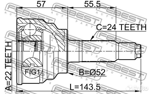 Шрус наружный 22x52x24