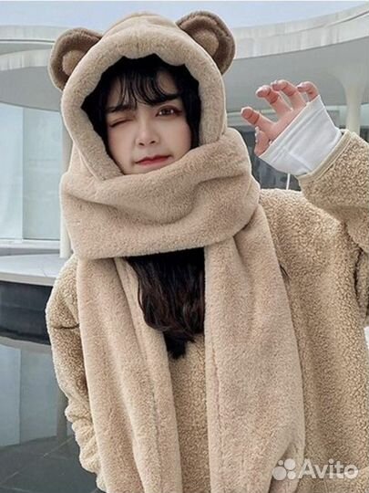 Шапка женская с ушками мишки 3в1