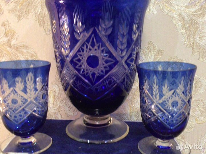 Кувшин с бокалами кобальт Колоски Дятьковский