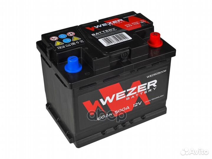 WEZ60500R аккумуляторная батарея 60Ah 500A +сп