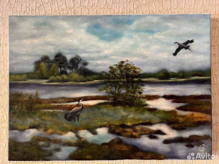 Картина маслом на холсте «Журавли»