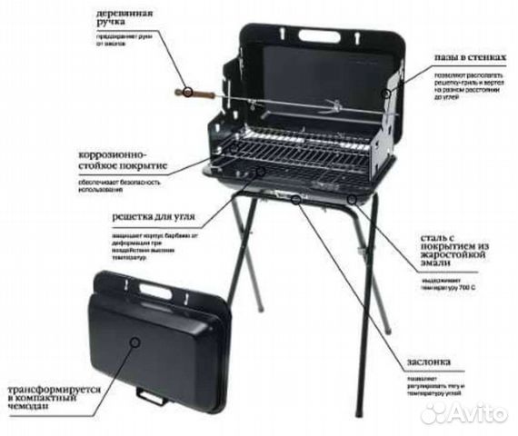 Барбекю-гриль-чемодан угольный Forester. Новый