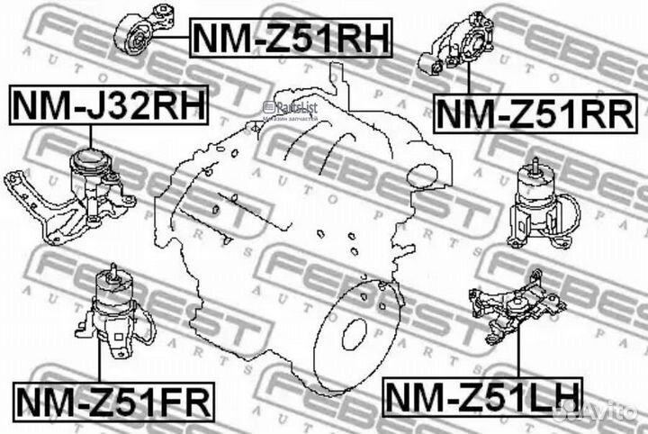 Опора двигателя nissan murano Z51 08-15 лев. NMZ51LH