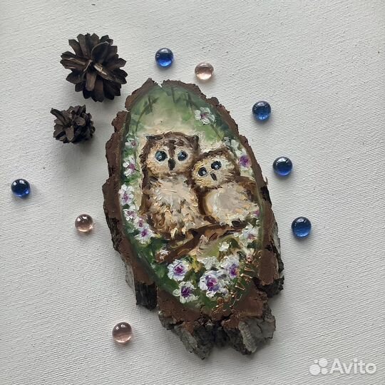 Картина на спиле дерева Сова 20х10 см