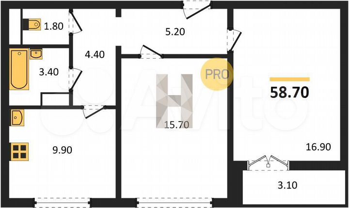 2-к. квартира, 58,7 м², 12/17 эт.