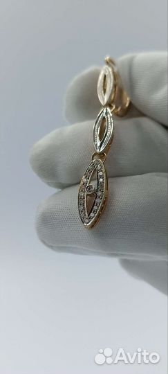 Золотые серьги с бриллиантами 583 пробы