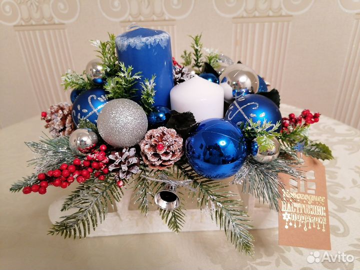 Новогодняя композиция со свечами «Саночки-салазки»