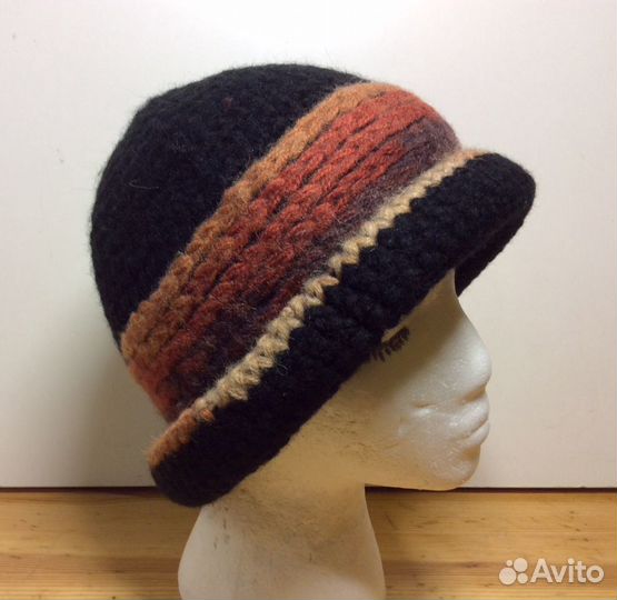 Вязаная шерстяная шапка-шляпка, р-р 55-58, арт 178