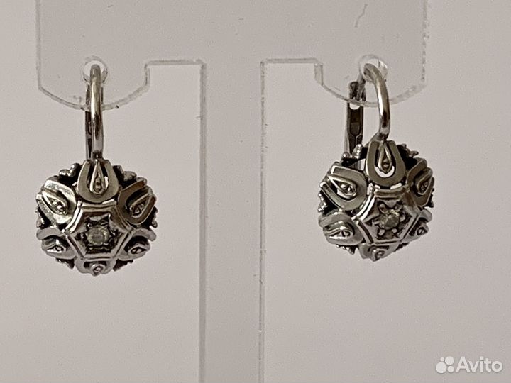 Золотые серьги с бриллиантами/ золото Италия