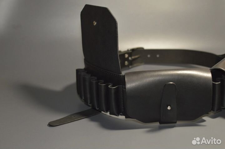 Кожаный патронташ 12К18 ручной работы, черный