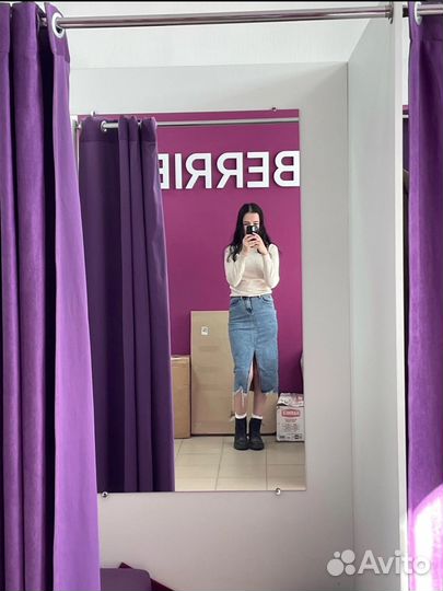 Джинсовая юбка миди 42