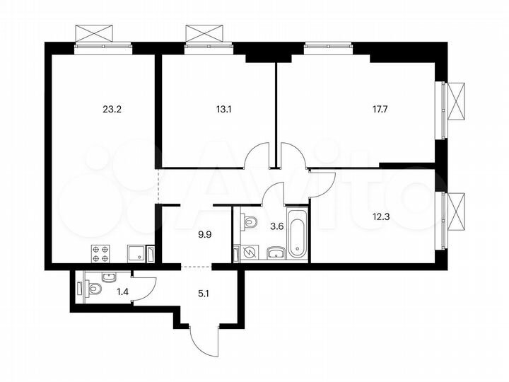 3-к. квартира, 86,3 м², 33/33 эт.