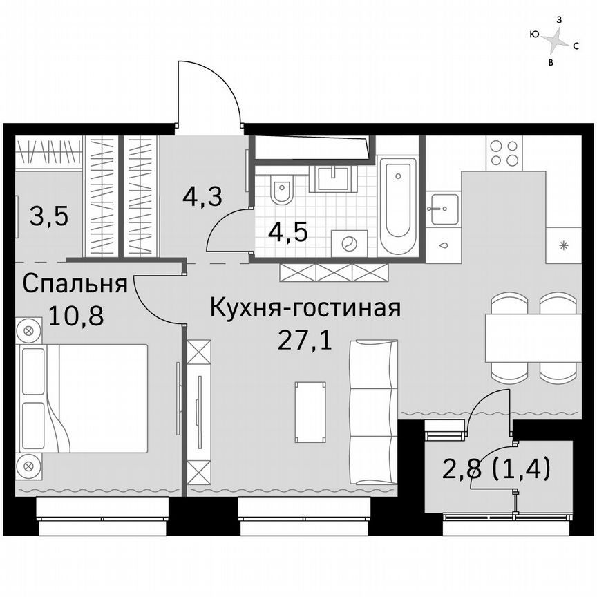 1-к. квартира, 51,9 м², 14/14 эт.