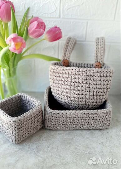 Корзины вязаные из трикотажной пряжи