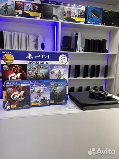 PS4 слим 1тб.Новая ревизия.3 диска.12 мес.гарантии