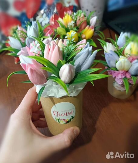 Букет из мыла ручной работы - тюльпаны