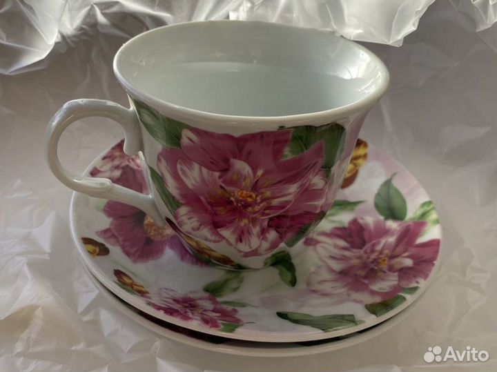 Новые чайные пары чашка и блюдце розовые цветы