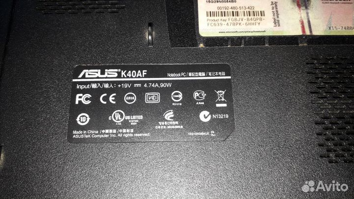 Ноутбук Asus K40AF на ремонт, запчасти