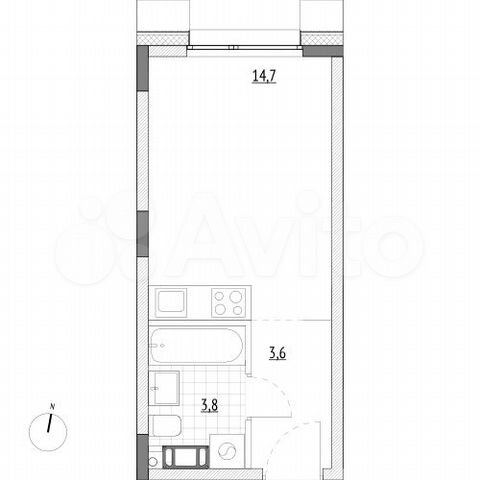 Апартаменты-студия, 22,1 м², 6/7 эт.