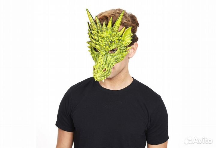 Маска Дракон зеленая на лицо карнавальный реквизит