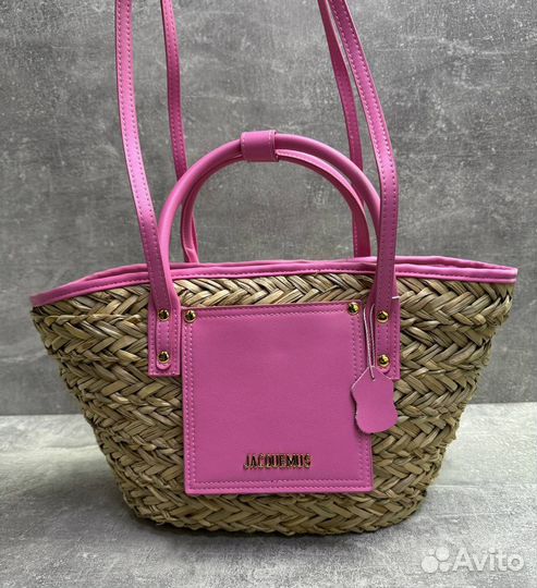 Сумка тоут Jacquemus из рафии и кожи розовая