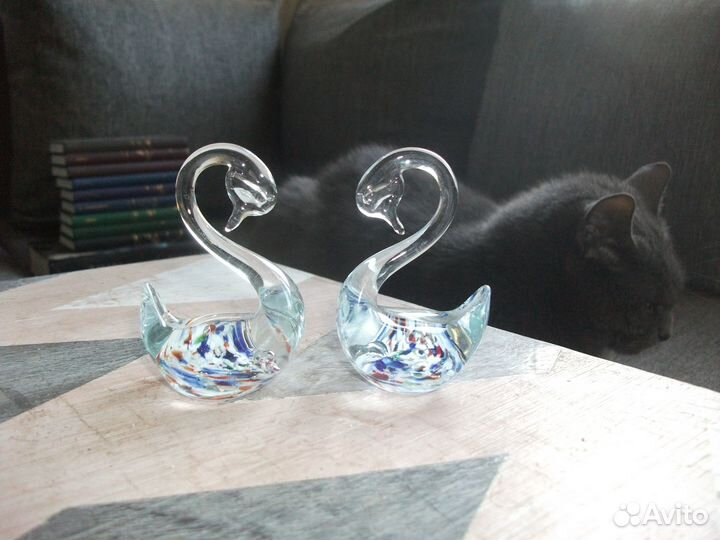 Фигурки Лебеди интерьерные стеклянные винтаж СССР