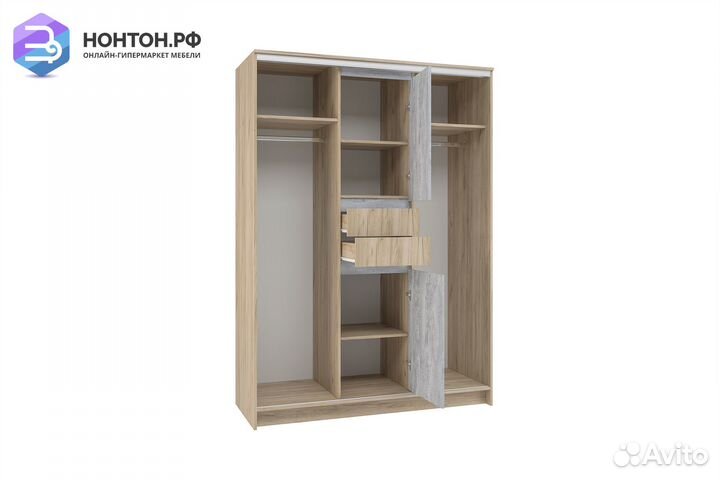 Шкаф-купе Эдем 1.5 м дуб крафт серый / бетонный ка