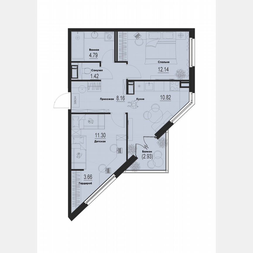 2-к. квартира, 53,2 м², 4/12 эт.