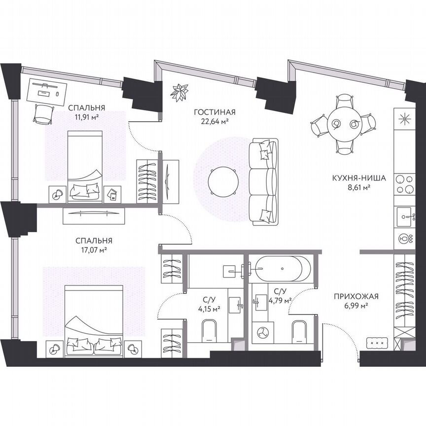 2-к. квартира, 77,1 м², 4/41 эт.