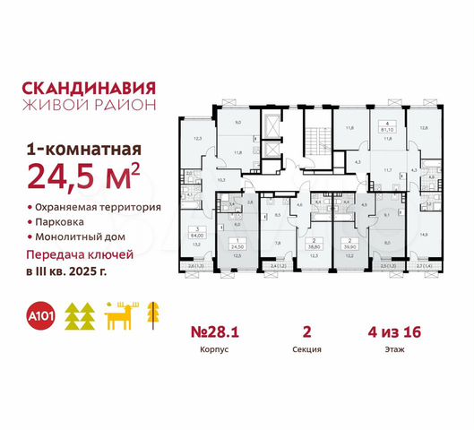 Квартира-студия, 24,5 м², 4/16 эт.