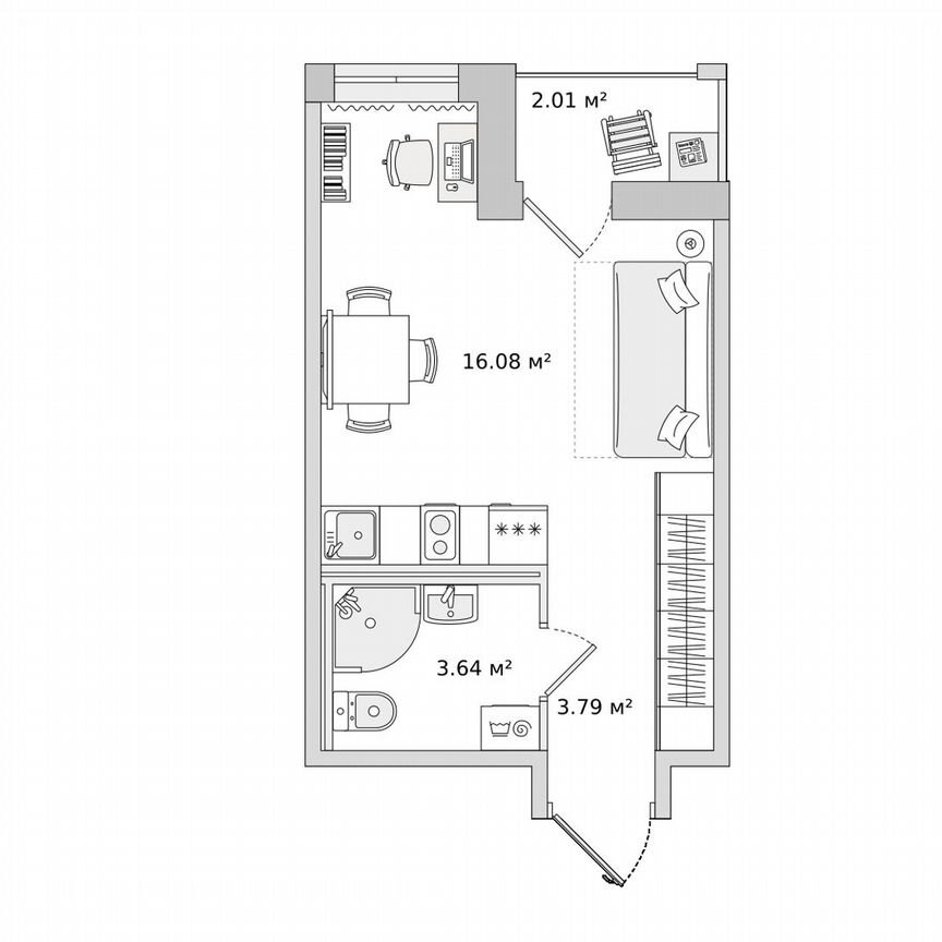 Квартира-студия, 25,5 м², 23/23 эт.