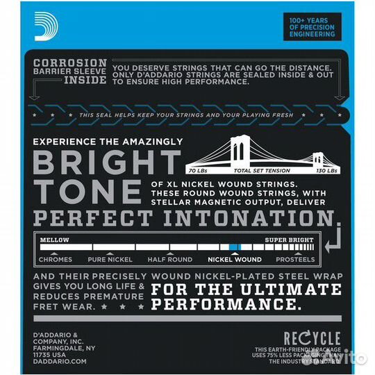 Струны для бас-гитары D'Addario EXL160M