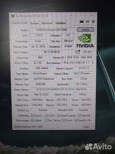 Видеокарта msi 1650 gaming x 4gb