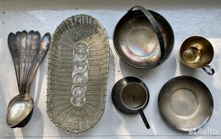 Винтажная Мельхиоровая с позолотой посуда