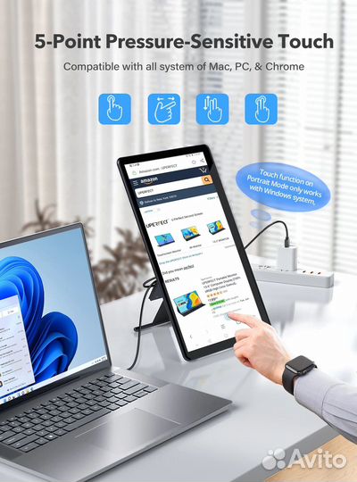 Портативный 15.6 IPS FHD с тачем hdmi type-c новый