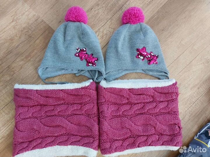 Демисезонные шапка+снуд для двойни