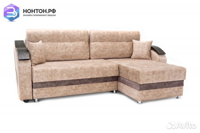 Диван угловой тик-так Милан бежевый / коричневый