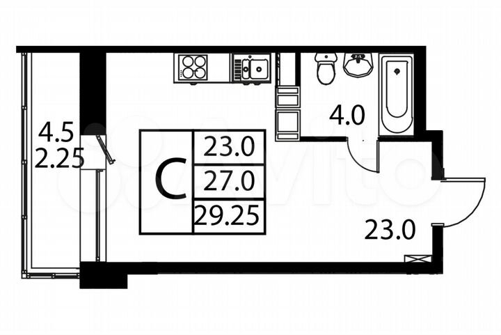 Квартира-студия, 29,3 м², 2/12 эт.