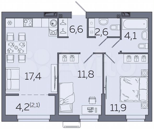 2-к. квартира, 56,5 м², 3/23 эт.
