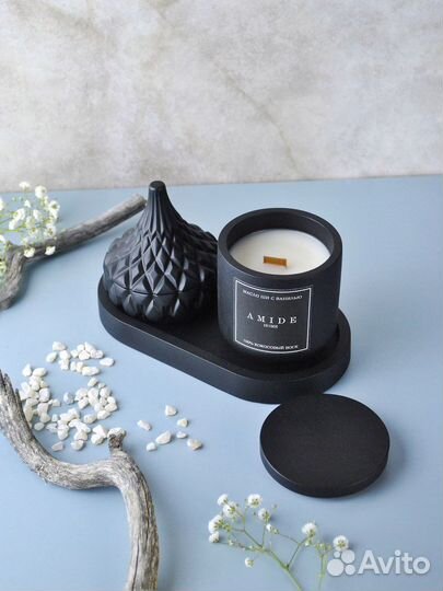 Набор ваза и свеча из гипса