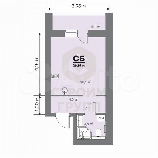 Квартира-студия, 26,2 м², 5/9 эт.