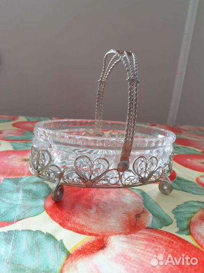 Ваза конфетница хрусталь/мельхиор