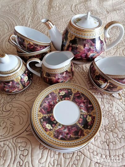 Новый чайный сервиз 6 персон, настоящий фарфор