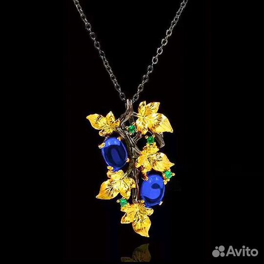 Комплект: Кольцо Серёжки Кулон, Чёрное Родирование