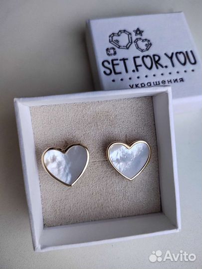 Серьги сердце с перламутром, позолота